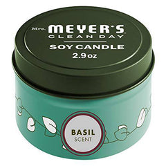 MRS. Meyer’S CLEANDAY Soy Tin Candle, 12 Hour Burn Time, Made with Soy Wax and Essential Oils, Basil, 2.9 oz