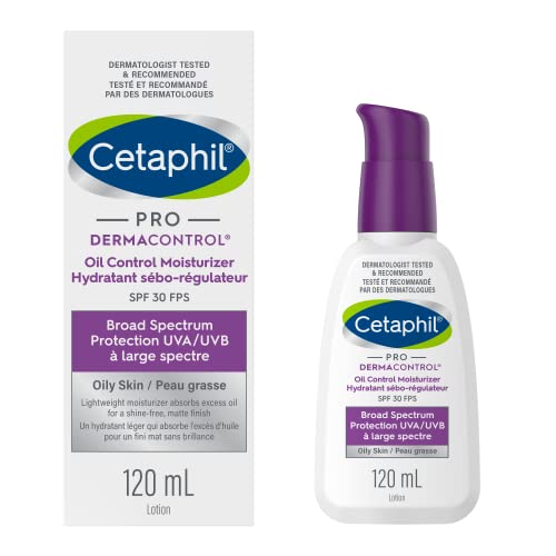 Cetaphil PRO DermaControl Oil Control Moisturizer SPF 30 With Zinc Complex, For Oily and Sensitive Skin - Broad Spectrum Protection With Matte Finish - Dermatologist Recommended, 120ml