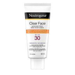 Neutrogena Sunscreen Lotion Clear Face for Acne Prone Skin, SPF 30, Water Resistant, Non Comedogenic & won't cause breakouts, 88 mL