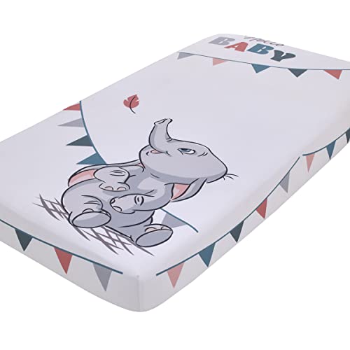 Disney Dumbo Gray, Teal, and White"Hello Baby" Nursery Photo Op Fitted Crib Sheet