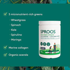 Sproos Collagen Greens |7 G Wild-caught Marine Collagen Peptides, 5 G organic greens |Unflavoured Tub 264g