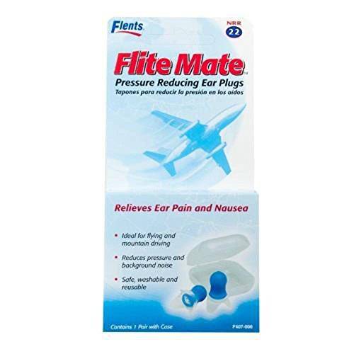 Flents Reusable Ear Plugs, Ideal for Flying And Mountain Driving, Reduces Pressure And Background Noise, 1 Pair With Travel Size Case, Easy Use With Comfort Fit, NRR 29, Blue, Made In The USA