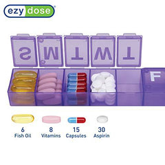 Ezy Dose Weekly (7-Day) Pill Organizer, Vitamin Case, and Medicine Box, Large Compartments, Purple