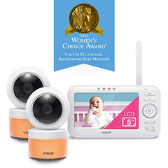 VTech LM918-2W Video Baby Monitor with 5" Screen, Pan Tilt Zoom, Sound Activated Night Light & Glow-On-The-Ceiling Projection, Night Vision, 2 Cameras, Multiple Viewing Options, White