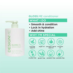 DESIGNME GLOSS.ME Hair Conditioner with Hemp Oil and Argan Oil | Natural Conditioner for Strong, Soft and Shiny Hair | Sulfate Free Conditioner, 1L