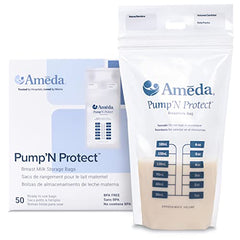 Ameda Pump'N Protect - Breast Milk Storage Bags (each 6oz) | 50 Pieces Resealable Breast Milk Storage Bags for Refrigerator or Freezer | BPA Free | Breastfeeding Equipment & Pumping Accessories