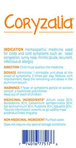 Boiron Coryzalia, 30 Doses. Baby Cold Relief Drops for Sneezing, Runny Nose, and Nasal Congestion, Non-drowsy, Sterile Single-use Liquid Oral Doses, 30 Count (Pack of 1) - Zecoya