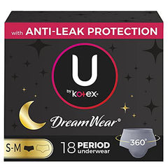 U by Kotex Dreamwear Overnight Period Underwear for Women, Disposable, Small/Medium, 18 Count (3X6)