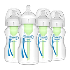 Dr. Brown’s Natural Flow Anti-Colic Options+ Wide-Neck Baby Bottles 9 oz/270 mL, with Level 1 Slow Flow Nipple, 4 Pack, 0m+