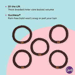 GOODY Volume Boost Ponytailers Elastics Hair Tie for Fine Hair - 5 Count, Brown - Ouchless Pain-Free Hair Accessories for Women, Men, Boys, & Girls - Perfect for Long Lasting Braids, Ponytails & More