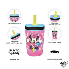 Zak Designs Disney Minnie Mouse Kelso Tumbler Set, Leak-Proof Screw-On Lid with Straw, BPA-Free, Made of Durable Plastic and Silicone, Perfect Bundle for Kids (15 oz, 2pc Set)