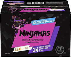 Pampers Ninjamas Nighttime Bedwetting Underwear Girls Size L (64-125 lbs) 34 Count (Packaging & Prints May Vary)