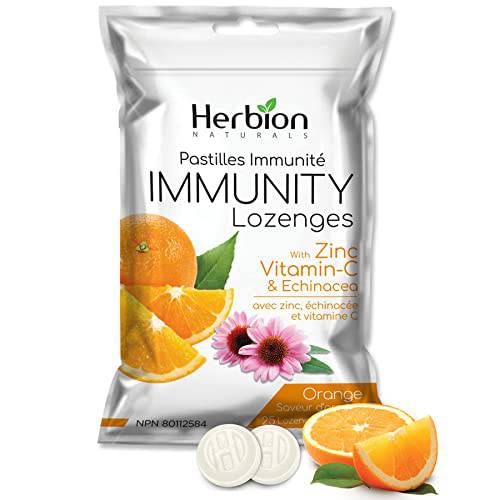 Herbion Naturals Immunity Lozenges with Zinc, Vitamin-C & Echinacea, Source of Antioxidants Helps Maintain & Support Immune System, Promote Good Health for Adults & Kids 6+, 25 CT, Orange Flavour.