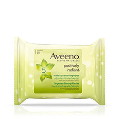 Aveeno Make Up Removing Wipes, Positively Radiant Facial Cleansing Wipes With Soy Extract, 25 Count