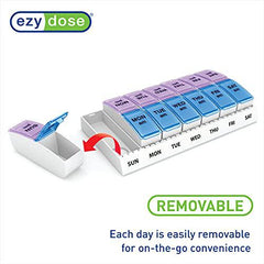 EZY DOSE Weekly AM/PM Travel Pill Organizer and Planner, Removable AM/PM Compartments, Great for Travel (Small), Dosette/Pillulier