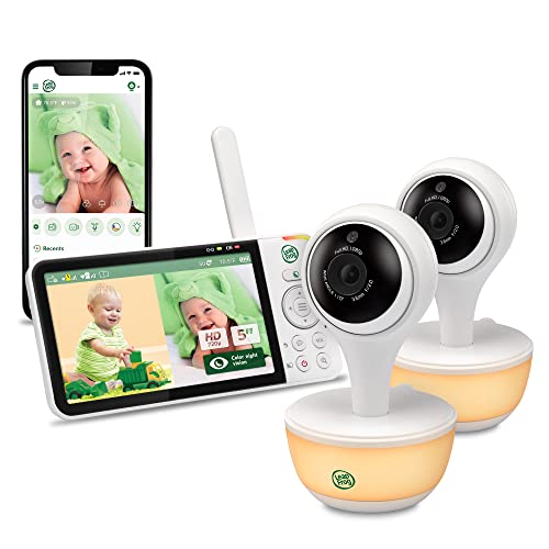 LeapFrog LF815-2HD - 1080p WiFi Remote Access 2 Camera Video Baby Monitor with 5” High Definition 720p Display, Night Light, Color Night Vision, (White), One Size