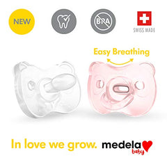 Medela Baby Pacifier | 0-6 Months | Includes Sterilizing Case | 2-Pack | Soft Silicone | BPA-Free | Supports Natural Suckling | Pink and Clear