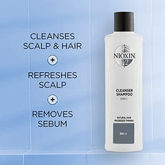 Nioxin System 2 Scalp Cleansing Shampoo with Peppermint Oil, For Natural Hair with Progressed Thinning, 10.1 fl oz