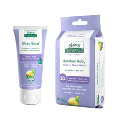 Aleva Naturals Stuffy Nose Kit - 2 Piece| Nose 'n' Blows Wipes | Sleep Easy Chest Rub | Natural | Organic | Hypoallergenic | Biodegradable | Sensitive Skin | Soothing & Moisturizing | Unbleached