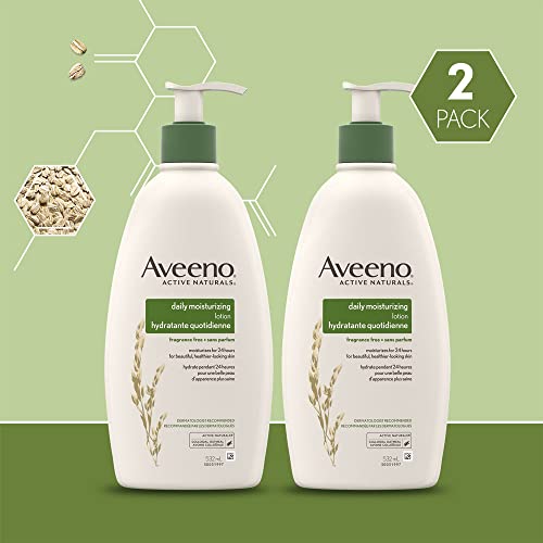 Aveeno Daily Moisturizing Lotion with Pump, Dry Skin, Non Comedogenic, Prebiotic Oat, Daily Moisturizer, Fragrance Free, Pack of 2 (1064 ml Total) Packaging May Vary