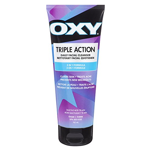 OXY Triple Action Daily Facial Acne Cleanser with Salicylic Acid, Combination Skin, Mild Acne, Frequent Recurring Breakouts, 162ml