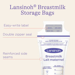 Lansinoh Breastmilk Storage Bags, 100 Count, 6 Ounce, Easy to Use Milk Storage Bags for Breastfeeding, Presterilized, Hygienically Doubled-Sealed, for Refrigeration and Freezing