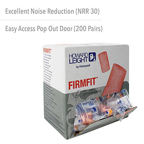 Howard Leight by Honeywell FirmFit Disposable Foam Earplugs, Polybag, 200-Pairs (FF-1), Orange