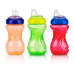 Nuby No-Spill Easy Grip Cup, 10 Ounce (Red/Green/Orange) 3 Pack, Multi (539856)