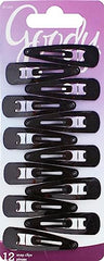 Goody Snap Hair Clips, 12 Classic Black Piece Value Pack for Women and Girls