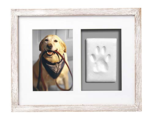 Pearhead Pawprint Keepsake Picture Frame and Clay Impression Kit, Pet Owner Gift, Distressed Gray, 4 Piece Set