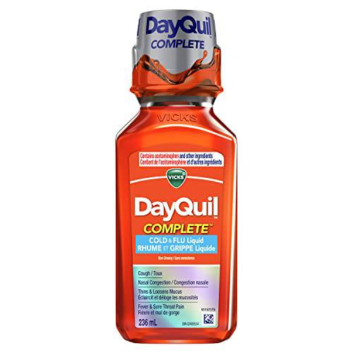 Vicks DayQuil Complete Cold and Flu Medicine for Cough, Sore Throat, Minor Aches & Pains, Chest and Nasal Congestion Relief, 236 mL