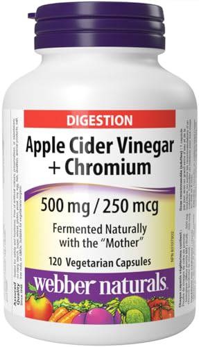 Webber Naturals Apple Cider Vinegar with Chromium, 120 Capsules, Fermented Naturally with The Mother, Digestive Support, Sugar Free, Vegan