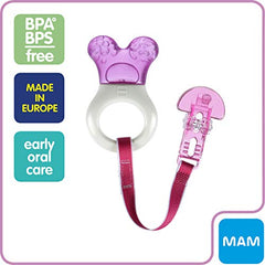 MAM Baby Toys, Teething Toys, Mini Cooler Teether with Clip, Girl 2+ Months (1 Count), MAM Mini Cooler Teether for Baby Girl Teething Pain, Baby Essentials