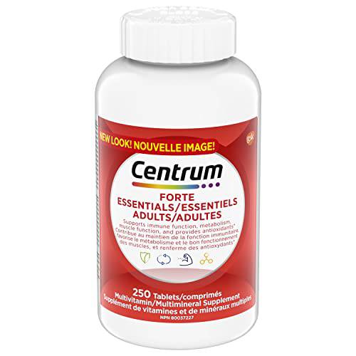 Centrum Adult Forte Essentials Mulitvitamins/Minerals Supplement for Men & Women, 250 Tablets (Packaging May Vary)