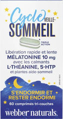 Webber Naturals Sleep Cycle Melatonin with L-Theanine, 5-HTP & Sleep Botanicals, 60 Tri-Layer Tablets, For Sleep Support, Vegan