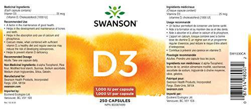 Swanson - High Potency Dry Vitamin D-3 1, 000 Iu, 250 Caps 1 count