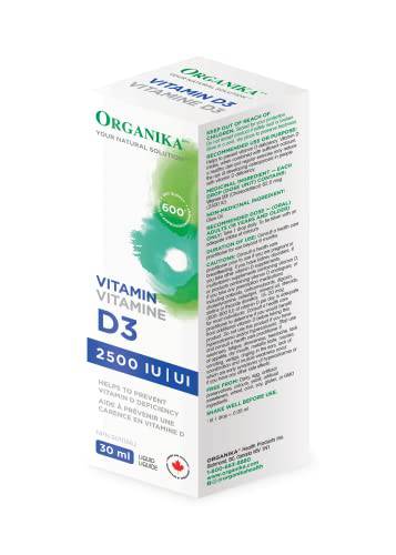 Organika Vitamin D3 Liquid 2500IU- Olive Oil Base, Immune System Support- 30ml