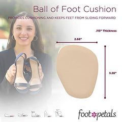 Foot Petals Women's Ball of Foot-3 Pairs Cushions, Metatarsal Pad, Lasting Comfort Relief, Prevent Toe Sliding, Overhang, Heels, Khaki, One Size