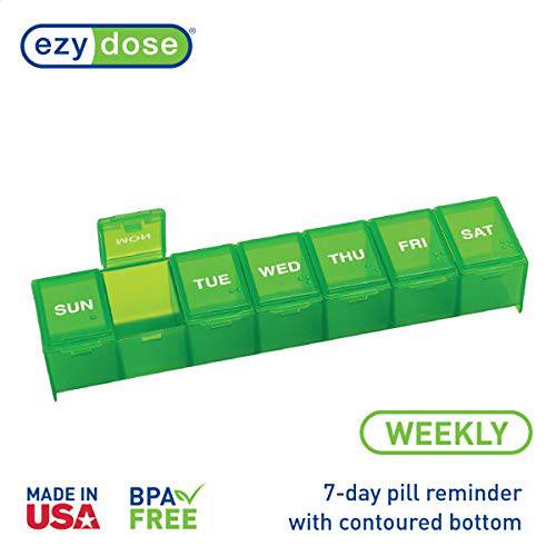 Ezy Dose Weekly (7-Day) Pill Organizer, Vitamin Planner, And Medicine Box, Large Compartments, Green, Made in the USA