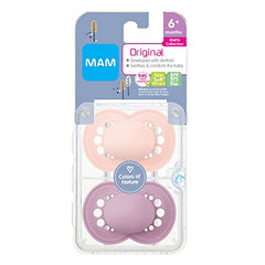 MAM Original Matte Pacifier (2 pack, 1 Sterilizing Pacifier Case), Pacifiers 6 Plus Months, Baby Girl Pacifier, Best Pacifiers for Breastfed Babies, Sterilizing Storage Case