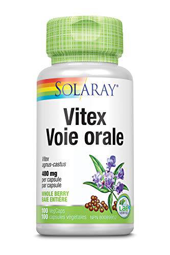 SOLARAY – Vitex Berry, 400mg | PMS Herbal Support | Vitex Agnus-Castus, Whole Berry | Dietary Supplement | Vegan, Lab Verified | 100 Vegetarian Capsules