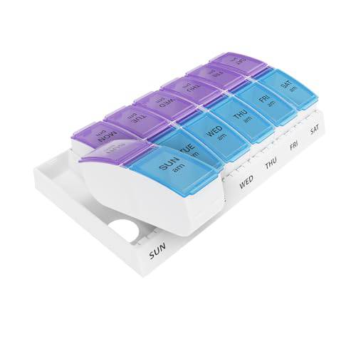 EZY DOSE Weekly AM/PM Travel Pill Organizer and Planner, Removable AM/PM Compartments, Great for Travel (Small), Dosette/Pillulier