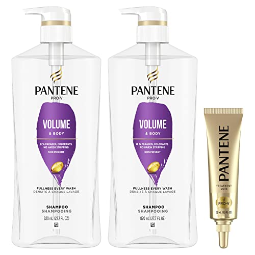 PANTENE PRO-V Volume & Body Shampoo, 820mL, Twin Pack and Intense Rescue Shot Treatment 15mL for dry hair