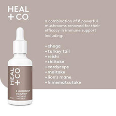 HEAL + CO. 8 Mushroom Immunity Tincture | 8 Medicinal Mushrooms – Chaga, Turkey Tail, Reishi, Shiitake, Cordyceps, Maitake, Lion’s Mane, Himematsutake | Supports Immune Health, Promotes Energy and Fights Stress | 50 mL