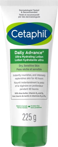 Cetaphil Daily Advance Lotion | Ultra Hydrating Body Lotion with Shea Butter for Dry and Sensitive Skin | Provides 48-Hour Hydration | Fragrance Free, Non-Greasy, Non-Comedogenic | Dermatologist Recommended | 225g