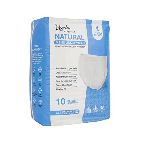 Veeda Natural Incontinence Underwear for Men, Maximum absorbency, extra Large Size, 10 count