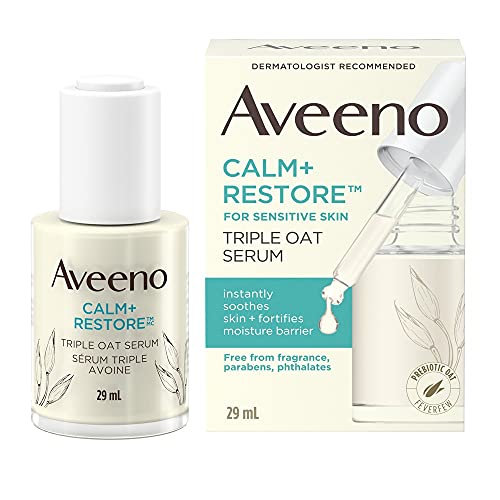 Aveeno Calm + Restore Triple Oat Hydrating Face Serum for Sensitive Skin, Gentle and Lightweight Facial Serum To Smooth and Fortify Skin, Hypoallergenic, Fragrance and Paraben-free, 29 Milliliters