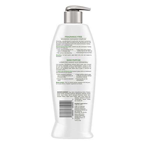 Curel Fragrance Free Comforting Moisturizer, 480 mL Body Lotion, for Dry, Sensitive Skin, with Advanced Ceramide Complex, helps to Repair Moisture Barrier