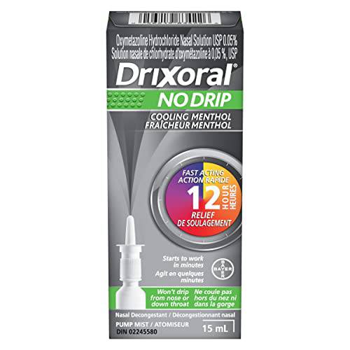 Drixoral No Drip Cool Menthol Spray, Cooling Sensation with 12 Hour Relief, 15ml