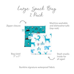 Bumkins Sandwich Bag/Snack Bag, Reusable Fabric, Washable, Food Safe, BPA Free, 7x7 - Wildlife & Outdoor Pack of 2